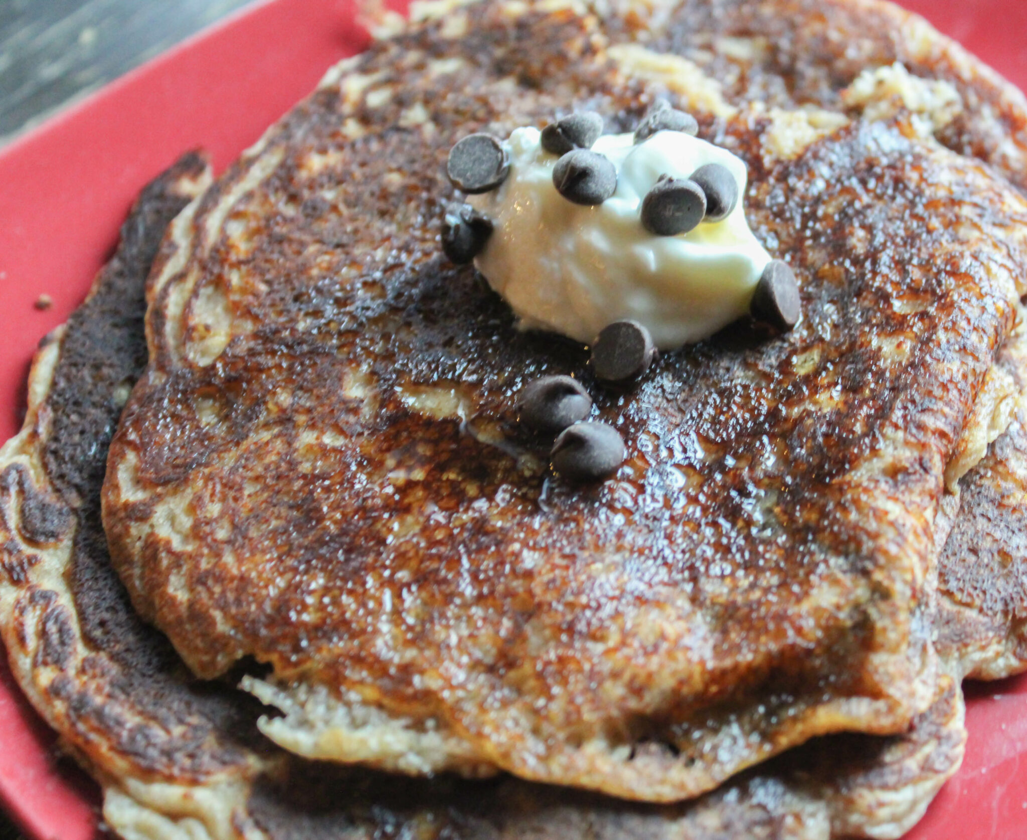 Chocolate Chip Greek Yogurt Pancakes (THMS, LowCarb, SugarFree)