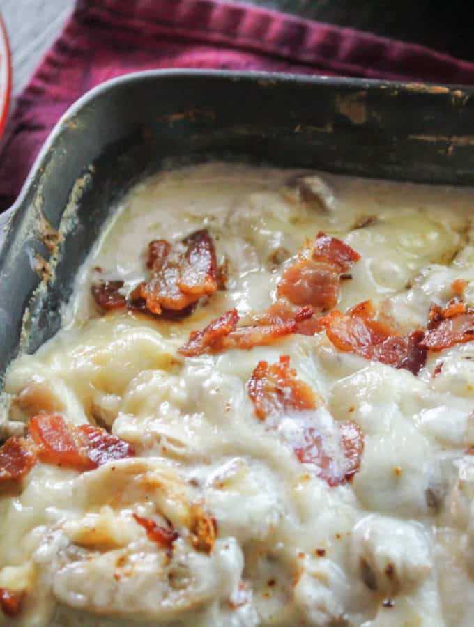 My Creamy Bacon Swiss Chicken Bake is the perfect family-friendly casserole! It features juicy chicken smothered in a creamy sauce. It's THM:S and low-carb.
