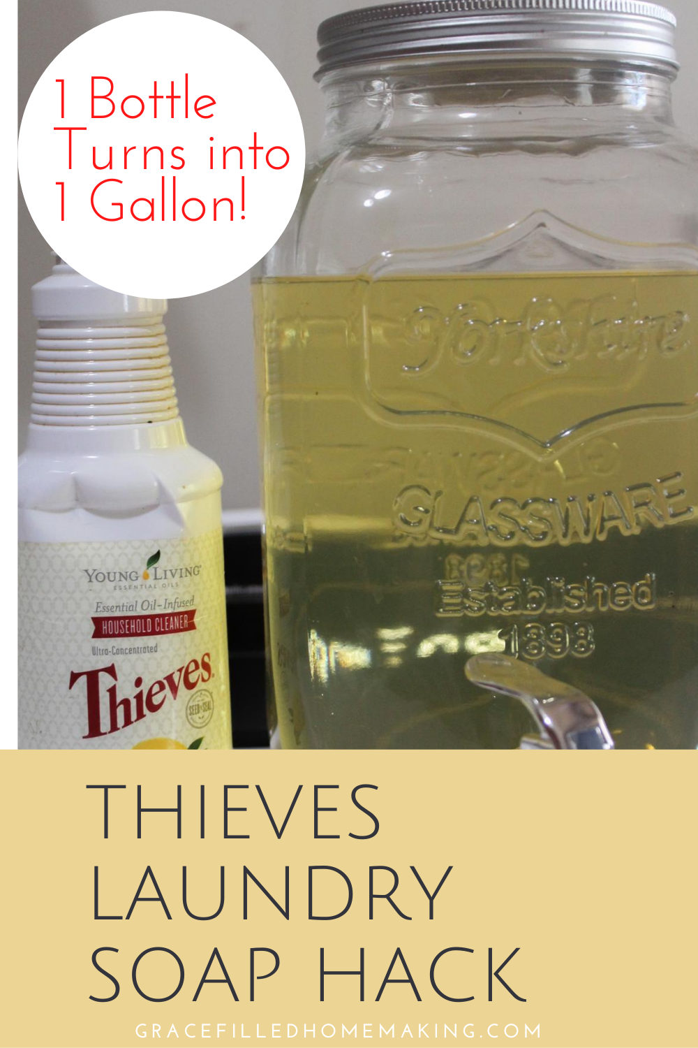 Want non-toxic laundry soap at a super low price? Check out this Thieves Laundry Soap Hack! It takes one bottle and turns it into one gallon! 