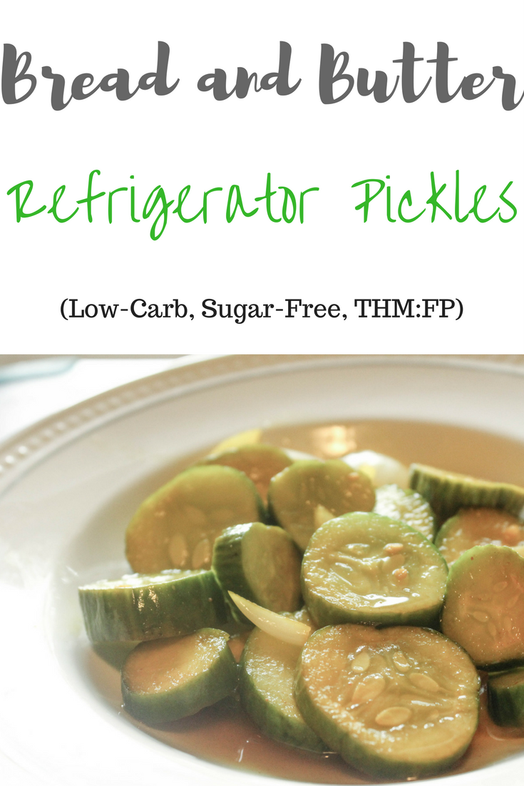 My Bread and Butter Refrigerator Pickles add a nice crunch to salads, burgers, and sandwiches. They're also low-carb, sugar-free and a THM: Fuel Pull!