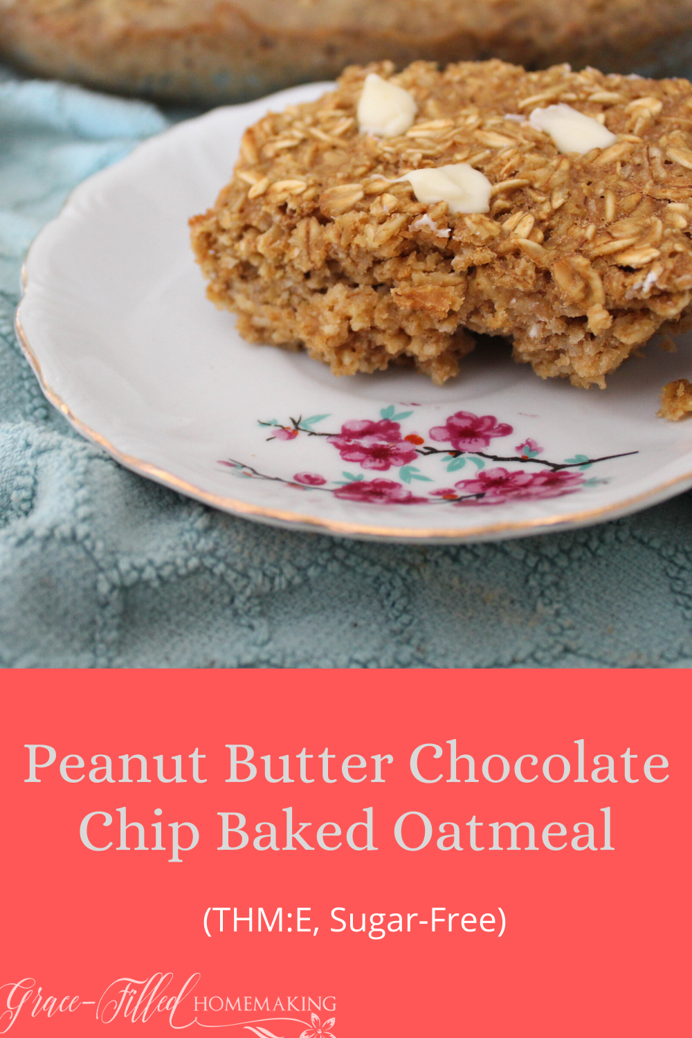 This Peanut Butter Chocolate Chip Baked Oatmeal is one of my family's favorite ways to jazz up a staple. It's a Trim Healthy Mama "E" and sugar-free.